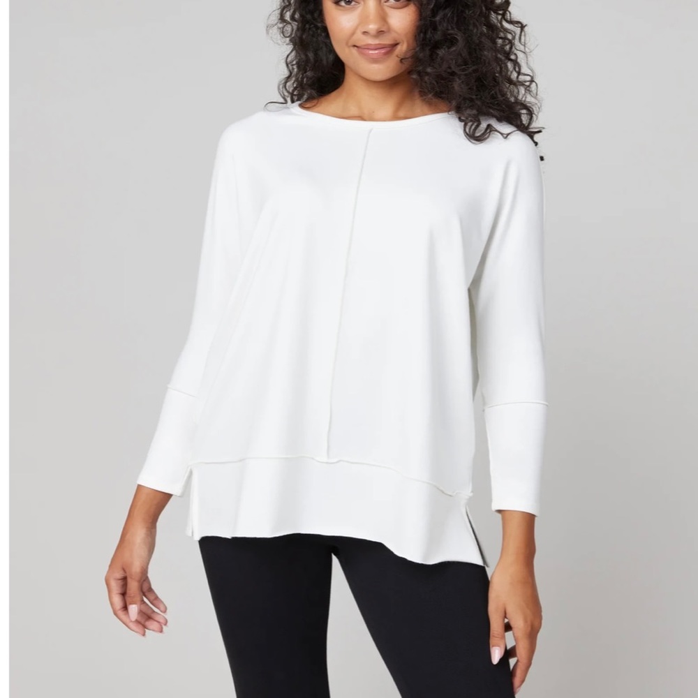 Spanx perfect length top, Dolman 3/4 length. Relaxed boyfriend fit. Color Powder